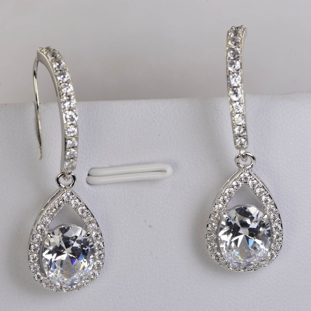 Luxury CZ Trendy Halo Brilliant Drop Dangle Earrings - Picture 3 of 3
